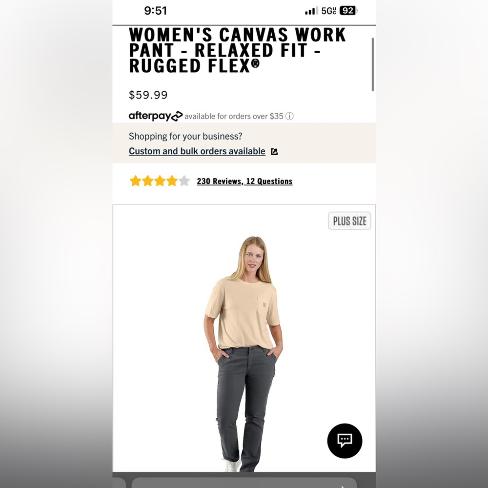 Women’s Carhartt Canvass Work Pant Rugged Relaxed Flex